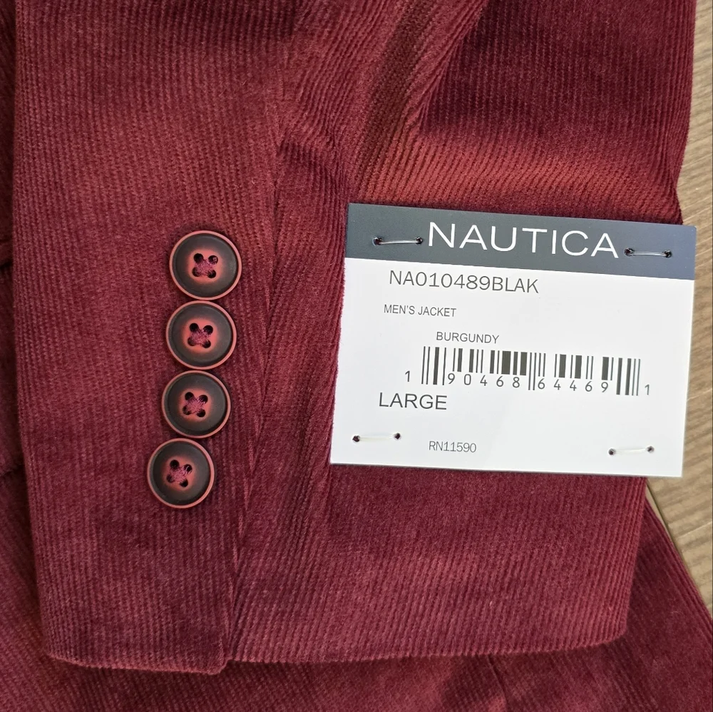 NAUTICA Blazer Mens L Burgundy Mirco Corduroy Modern Sport Coat Grandpa Preppy